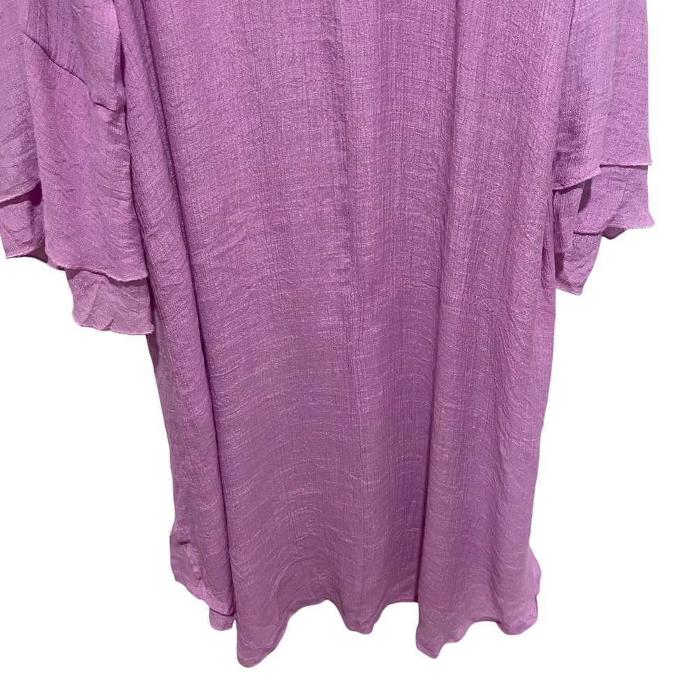 Mlle Gabrielle Womens 3X Lavender Purple Ruffle Sleeve Button Front Shirt Dress - Picture 8 of 11